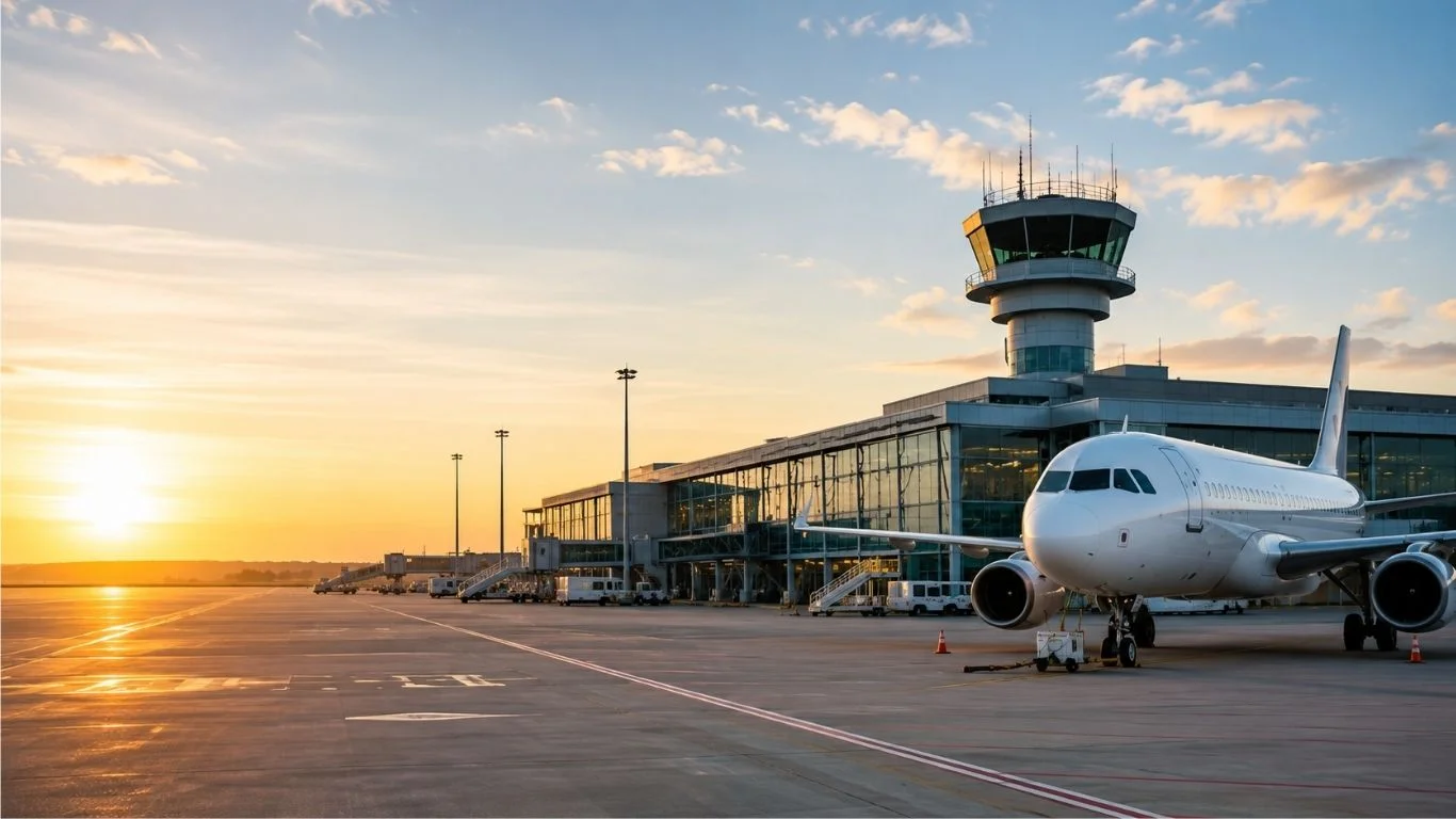 Illustration du terminal 1 et de la tour de contrôle de l'aéroport Marseille-Provence